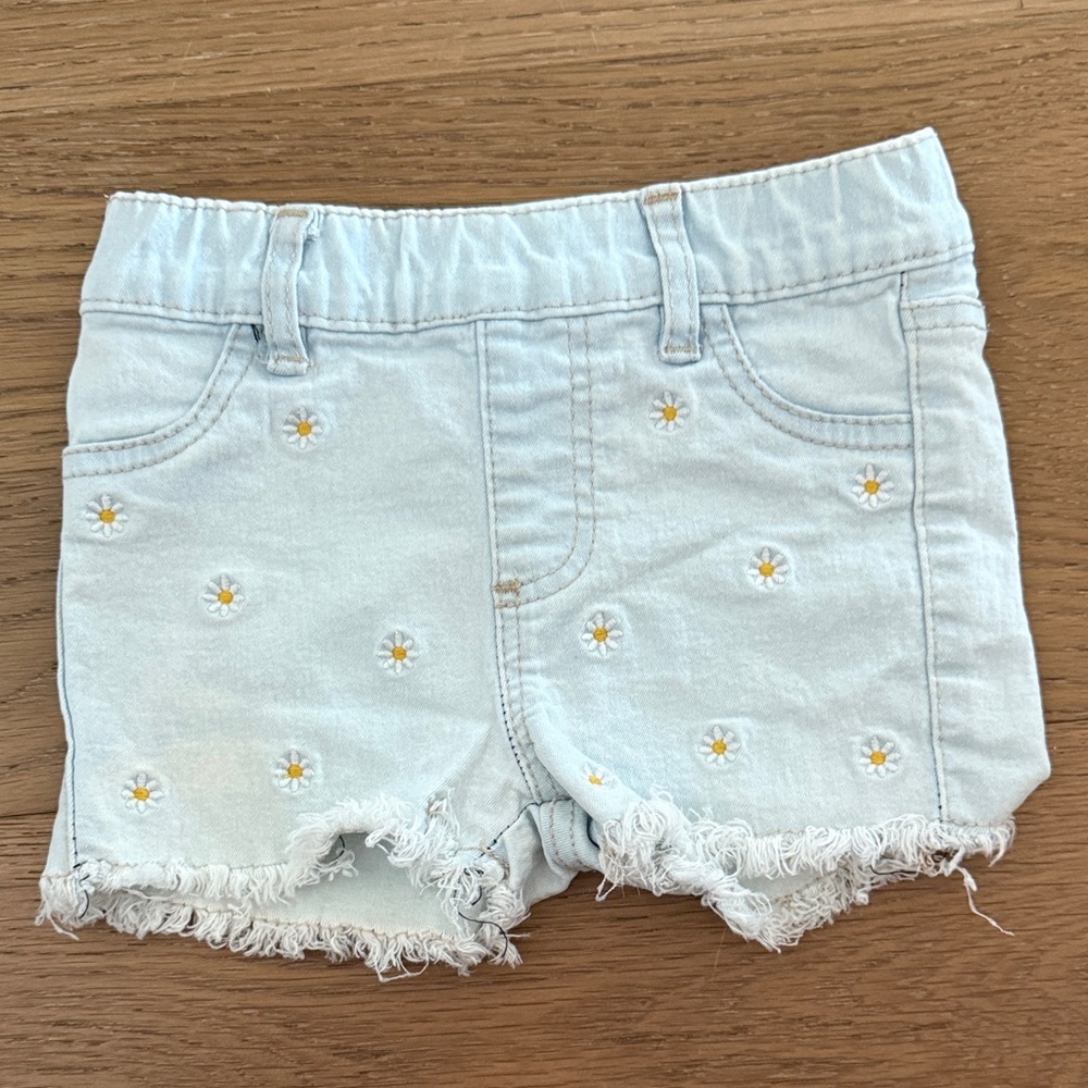 Charming Kids Light Blue Denim Shorts with Daisy Details